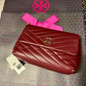 Tory Burch Kira Chevron Burgundy Red Soft Leather Crossbody/shoulder Bag